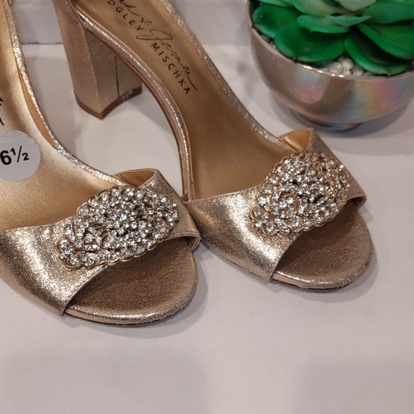 Badgley Mischka Gold Open Toe Rhinestones He… - Picture 3 of 15